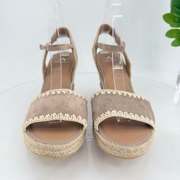 Aquatalia Jiliana Suede Stitch Wedge Espadrille Sandals Size 11 Waterproof Tan - Picture 4 of 15